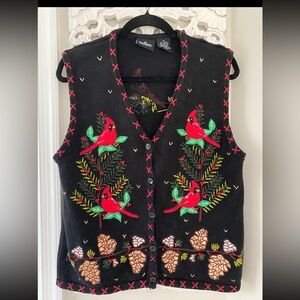 In Resource Cardinal Holiday VTG Novelty Vest Christmas Sweater Artsy Size M